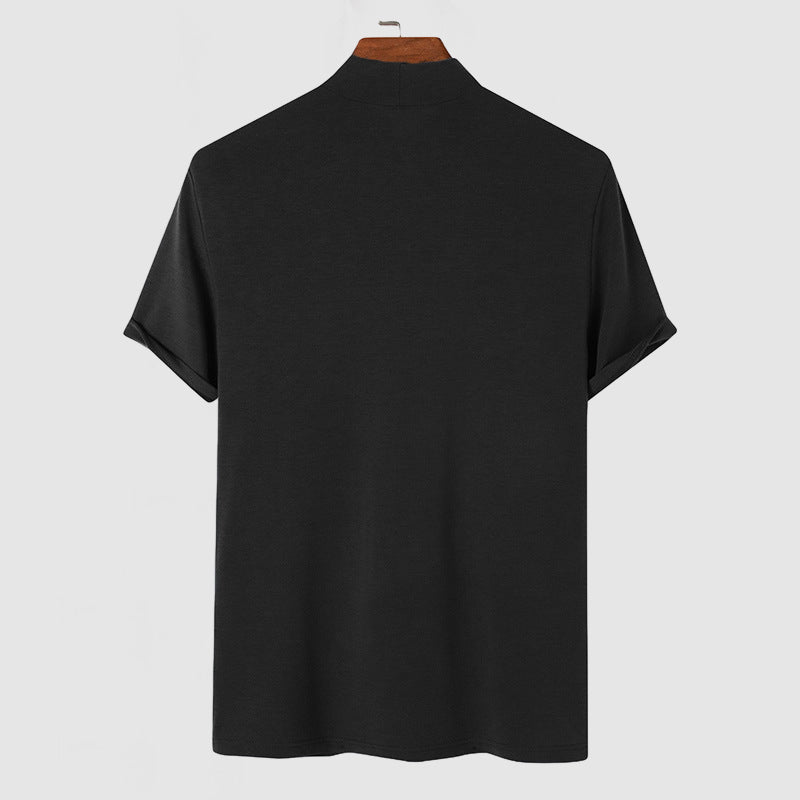 Herren T-Shirt Stehkragen Kurzarm Weiss