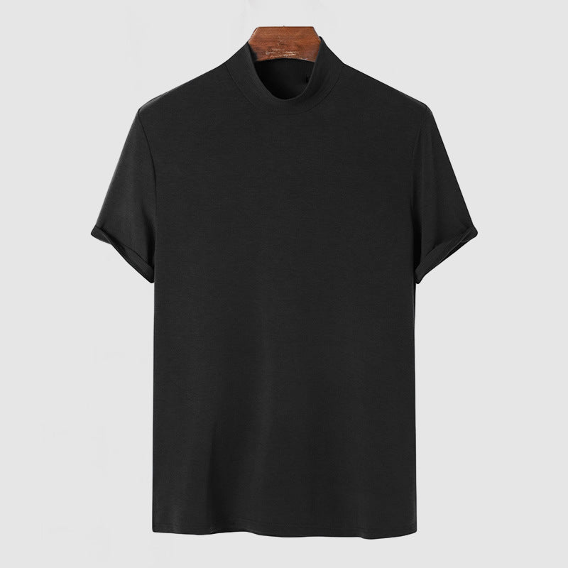 Herren T-Shirt Stehkragen Kurzarm Weiss