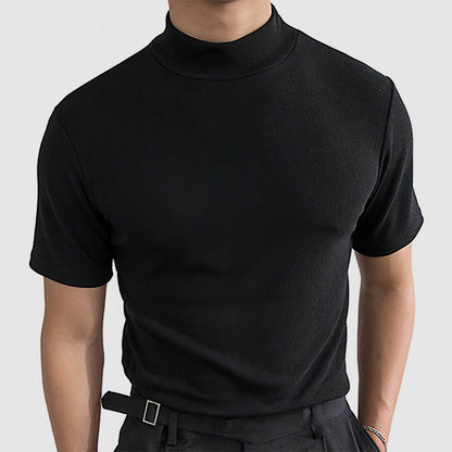 Herren T-Shirt Stehkragen Kurzarm Weiss - Eveloria