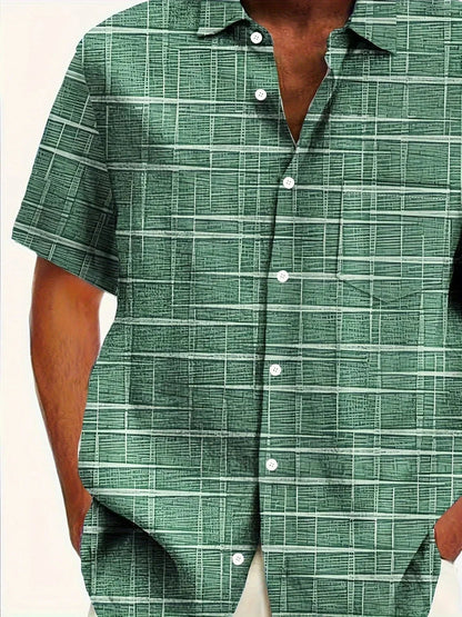 Herren Freizeitshirt Kurzarm Muster Knopfweiß