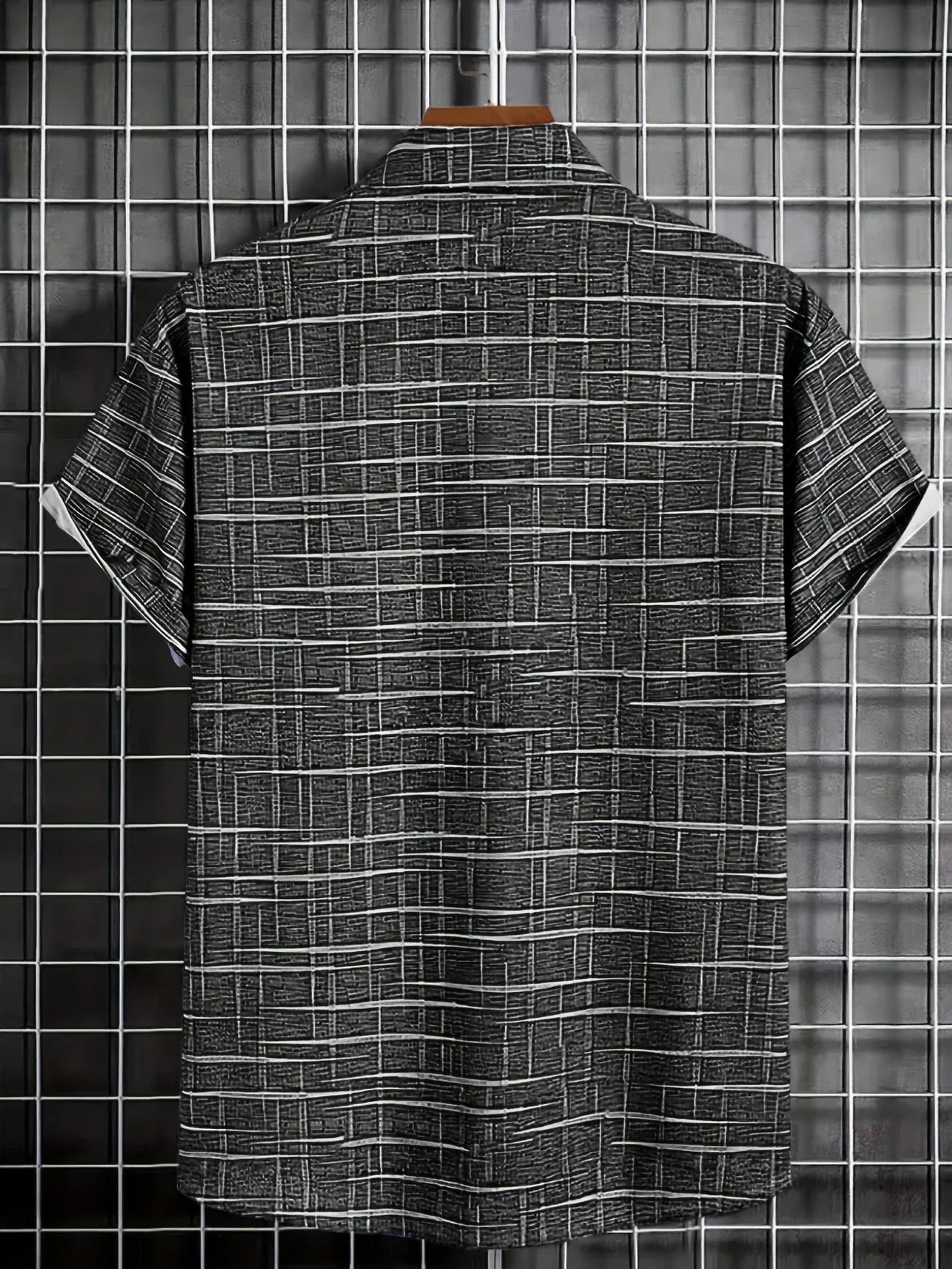 Herren Freizeitshirt Kurzarm Muster Knopfweiß
