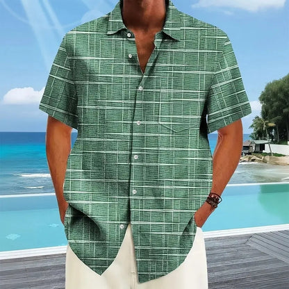 Herren Freizeitshirt Kurzarm Muster Knopfweiß - Eveloria