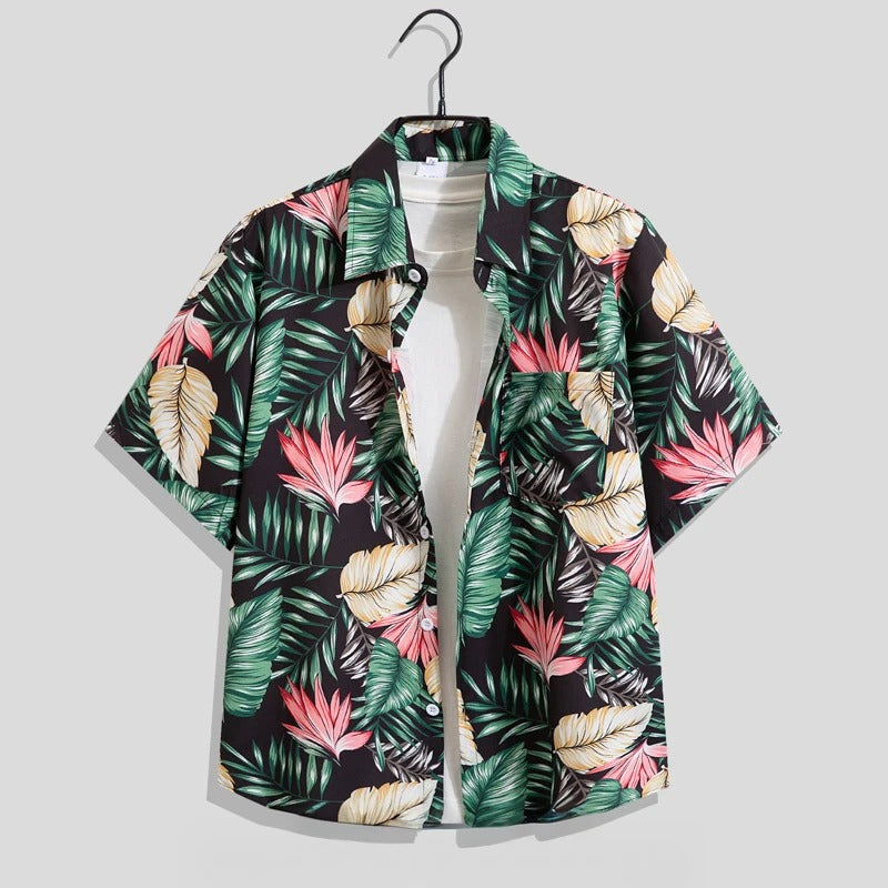 Herren Freizeitshirt Blumenmuster Kurzarm Baumwolle