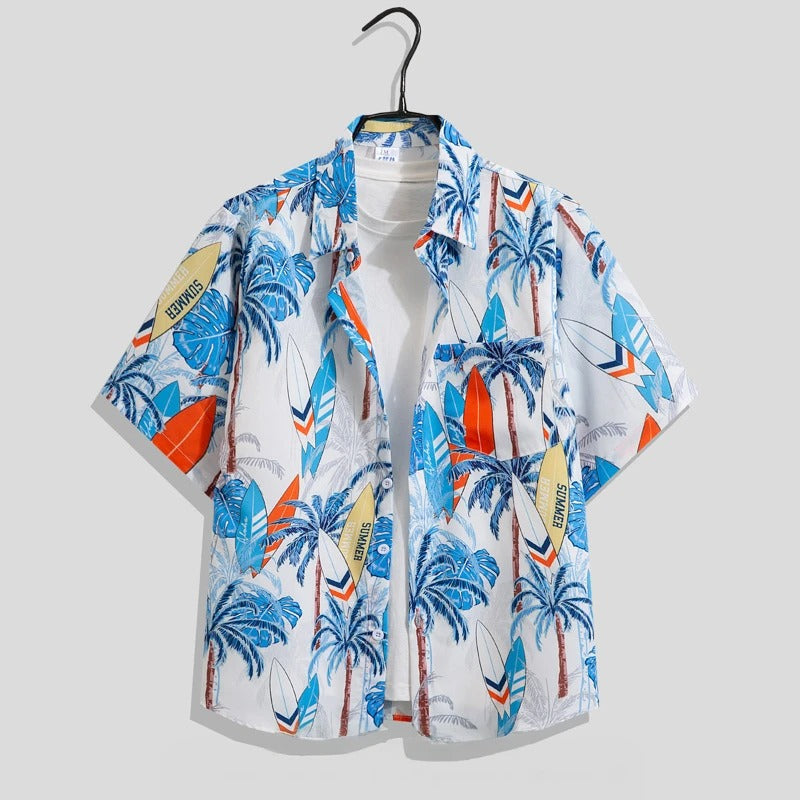 Herren Freizeitshirt Blumenmuster Kurzarm Baumwolle