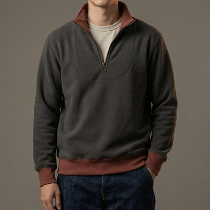 Herren Pullover Kontrastbesatz Halbzipp Verschiedene Farben
