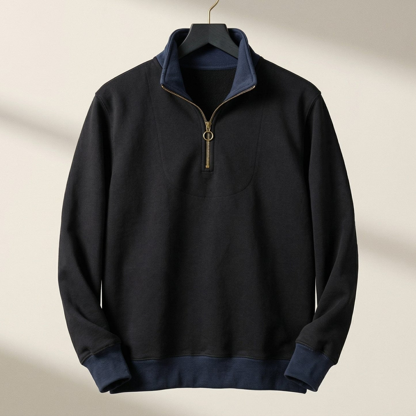 Herren Pullover Kontrastbesatz Halbzipp Verschiedene Farben