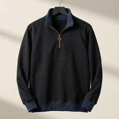 Herren Pullover Kontrastbesatz Halbzipp Verschiedene Farben