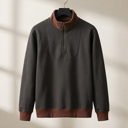 Herren Pullover Kontrastbesatz Halbzipp Verschiedene Farben