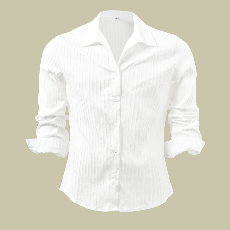 Herren Slim Fit Knopfhemd Gerippt Weiß