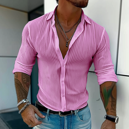 Herren Slim Fit Knopfhemd Gerippt Weiß