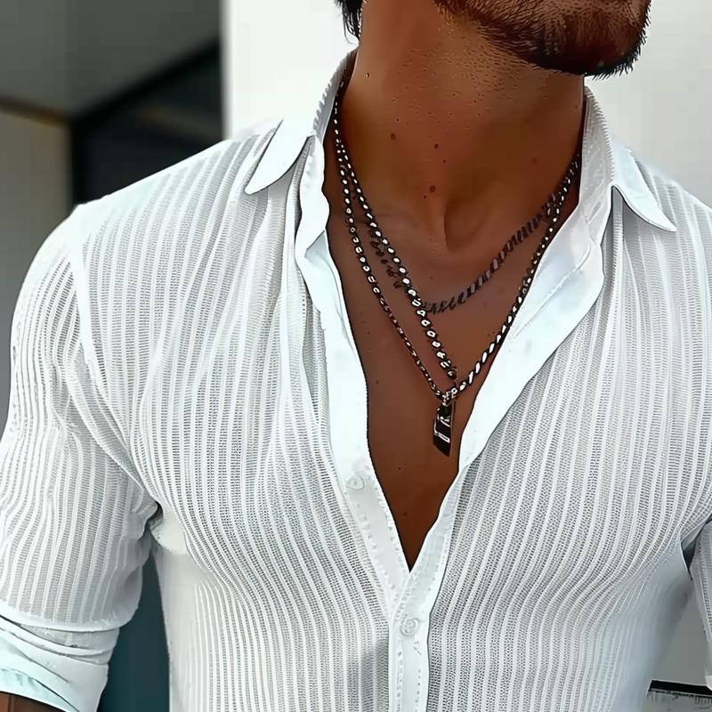 Herren Slim Fit Knopfhemd Gerippt Weiß