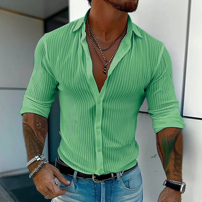 Herren Slim Fit Knopfhemd Gerippt Weiß