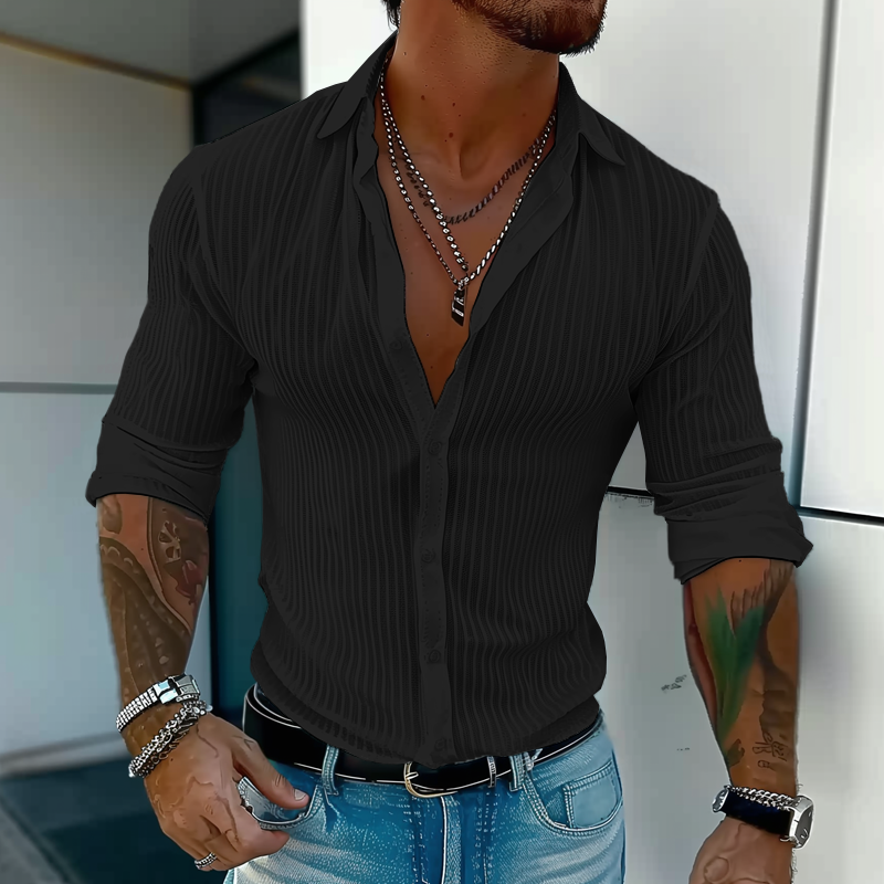 Herren Slim Fit Knopfhemd Gerippt Weiß