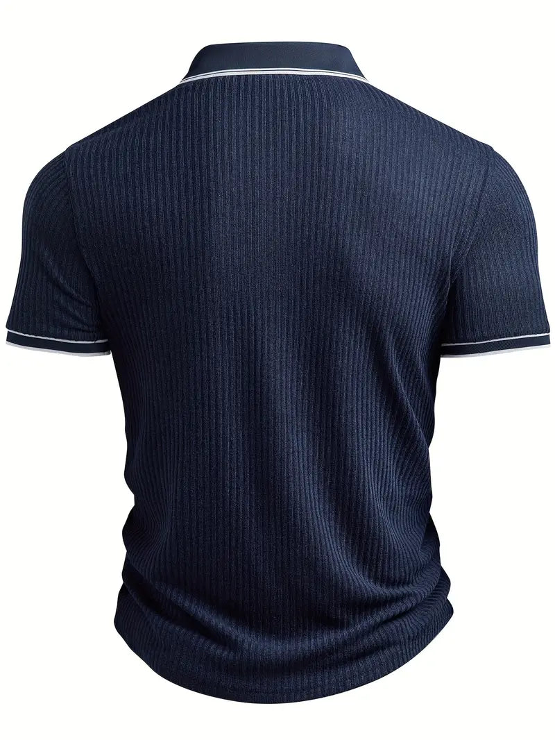 Herren Polohemd Gerippt Mit Kontrastbesatz