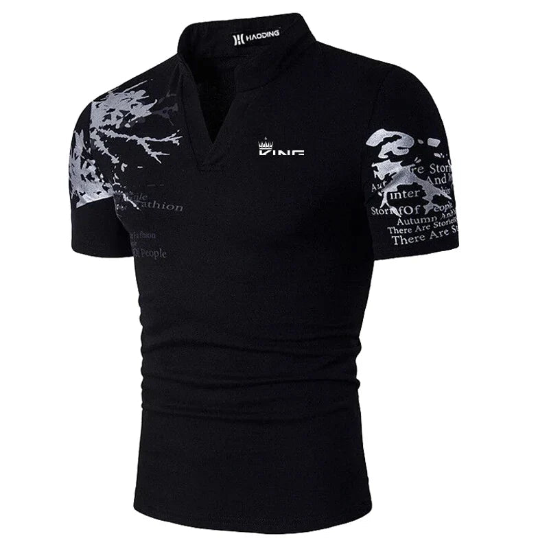 Herren T-Shirt Grafikdruck V-Ausschnitt Weiß