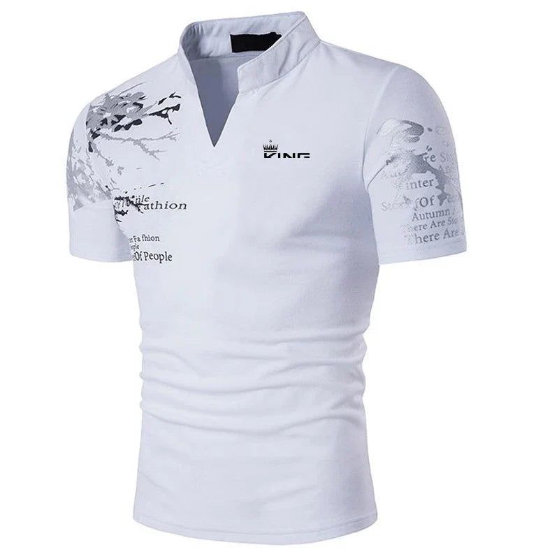 Herren T-Shirt Grafikdruck V-Ausschnitt Weiß