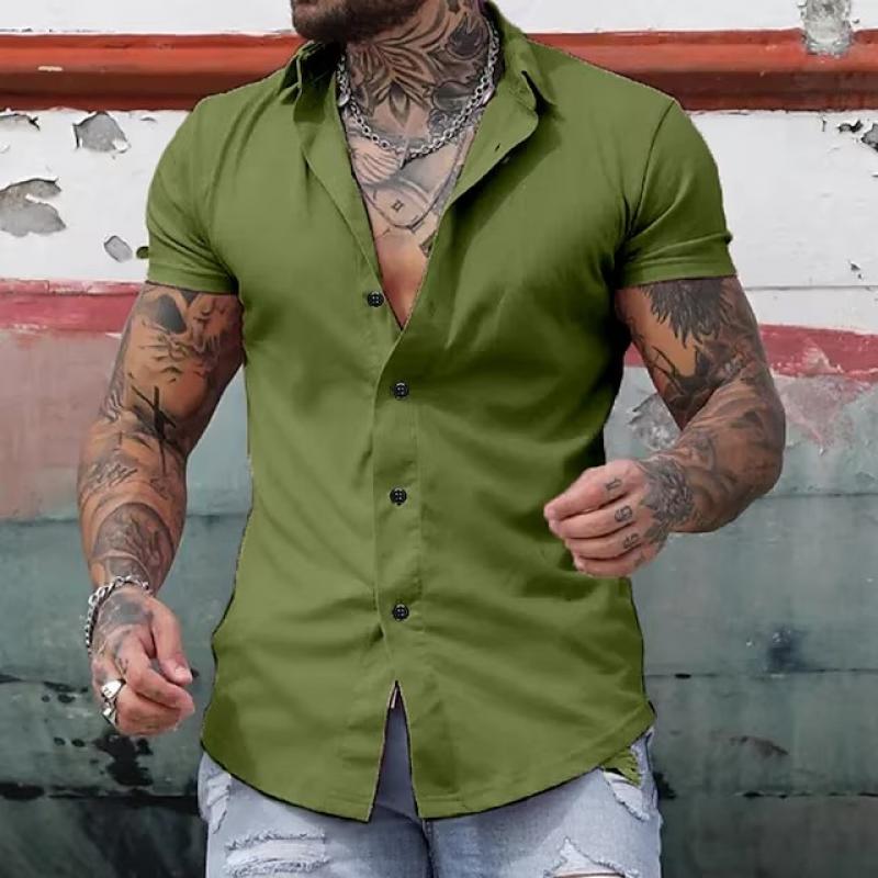 Herren Slim Fit Knopfhemd Kurzarm Weiss
