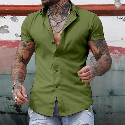 Herren Slim Fit Knopfhemd Kurzarm Weiss