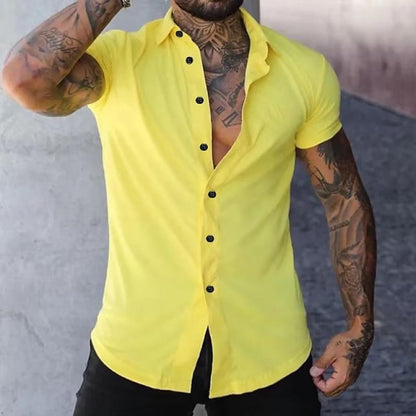 Herren Slim Fit Knopfhemd Kurzarm Weiss