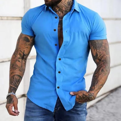 Herren Slim Fit Knopfhemd Kurzarm Weiss