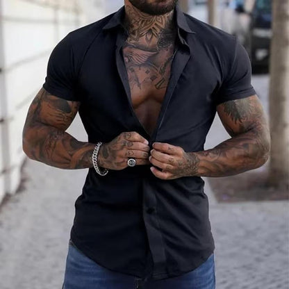 Herren Slim Fit Knopfhemd Kurzarm Weiss