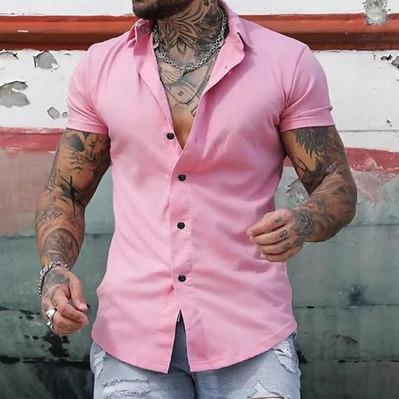 Herren Slim Fit Knopfhemd Kurzarm Weiss
