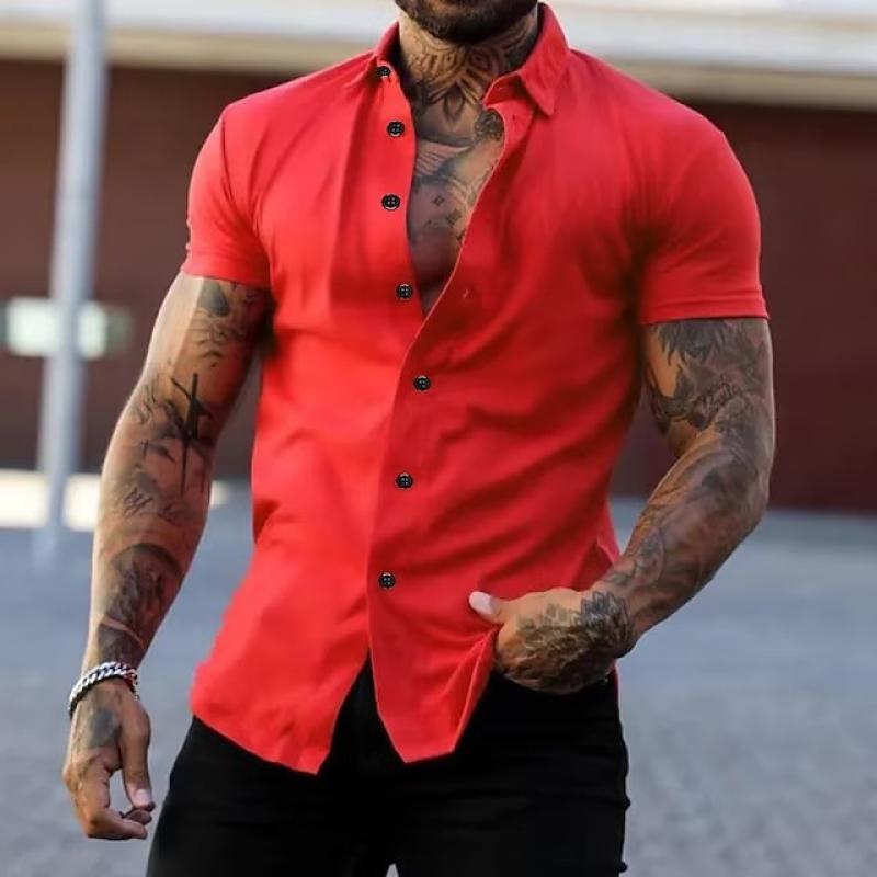 Herren Slim Fit Knopfhemd Kurzarm Weiss