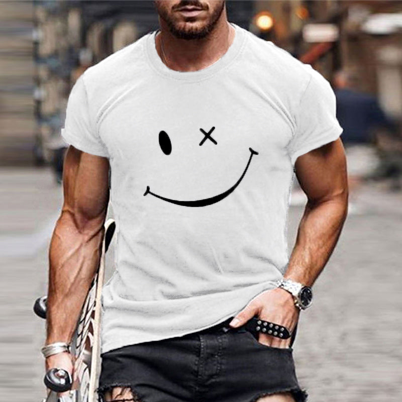 Herren Kurzarm T-Shirt Grafik Smile Freizeit Weiß