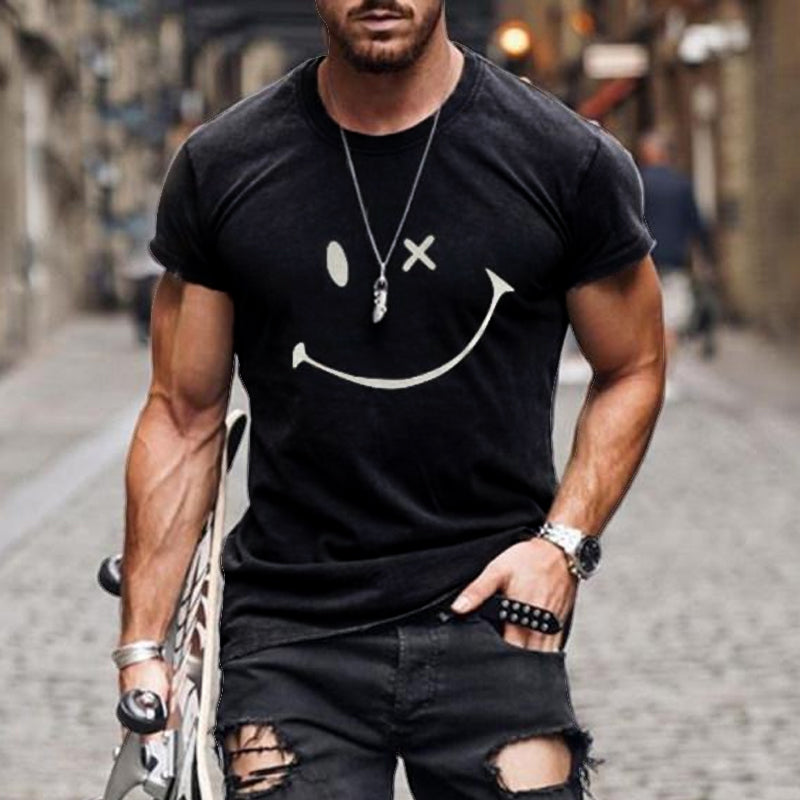 Herren Kurzarm T-Shirt Grafik Smile Freizeit Weiß