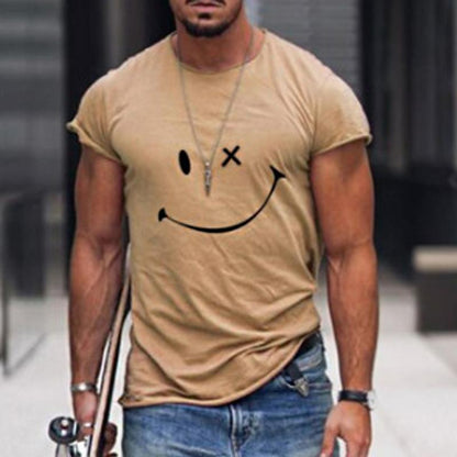 Herren Kurzarm T-Shirt Grafik Smile Freizeit Weiß