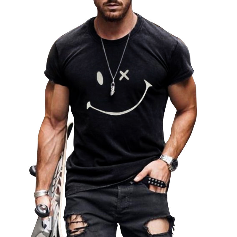 Herren Kurzarm T-Shirt Grafik Smile Freizeit Weiß - Eveloria
