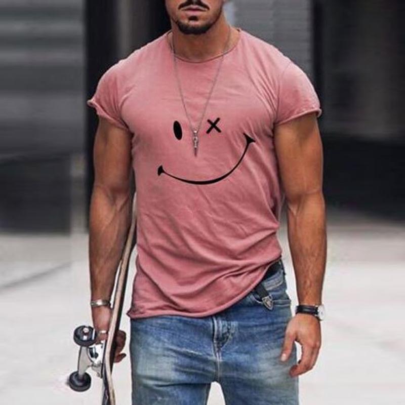 Herren Kurzarm T-Shirt Grafik Smile Freizeit Weiß