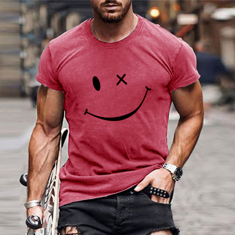 Herren Kurzarm T-Shirt Grafik Smile Freizeit Weiß