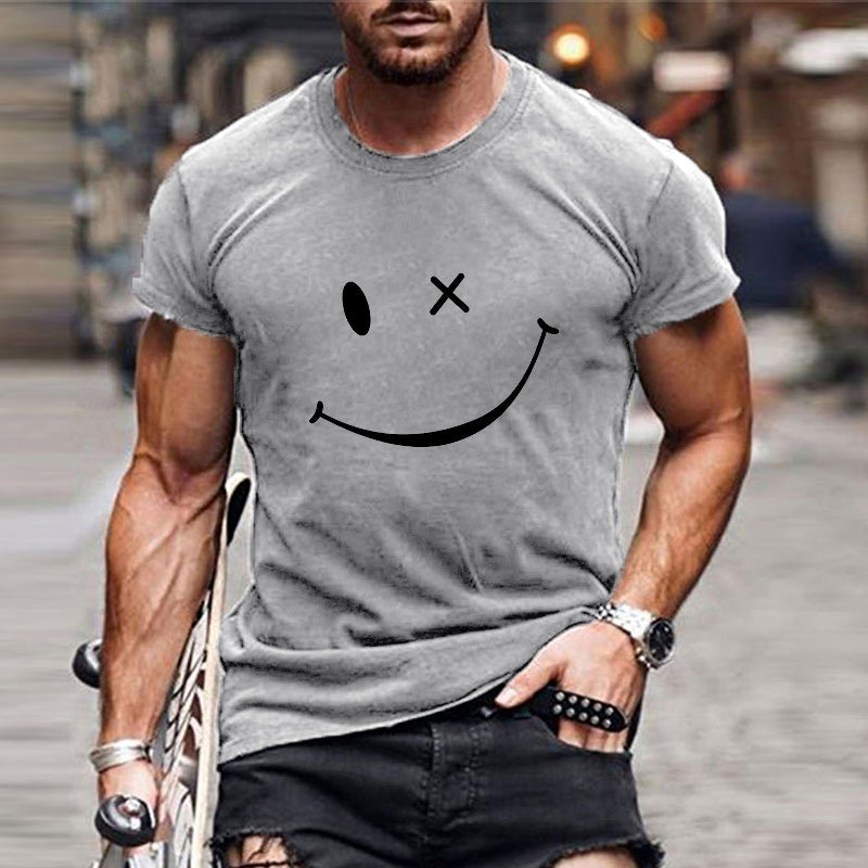 Herren Kurzarm T-Shirt Grafik Smile Freizeit Weiß