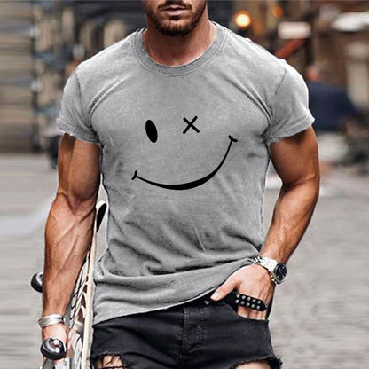 Herren Kurzarm T-Shirt Grafik Smile Freizeit Weiß