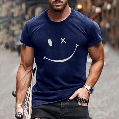 Herren Kurzarm T-Shirt Grafik Smile Freizeit Weiß