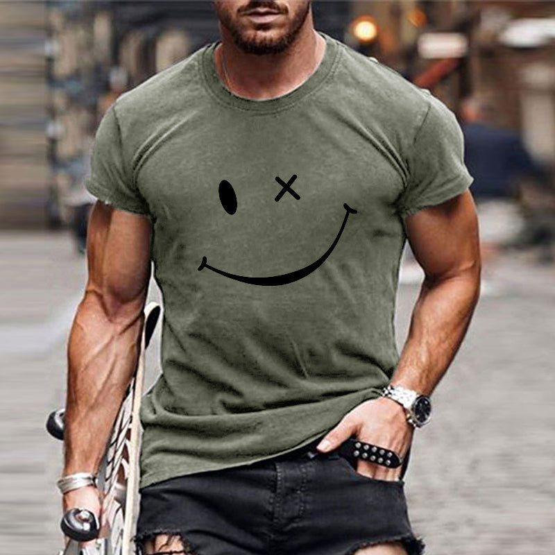 Herren Kurzarm T-Shirt Grafik Smile Freizeit Weiß