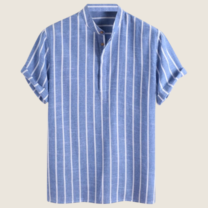Herren Kurzarmshirt Vertikalstreifen Stehkragen - Eveloria
