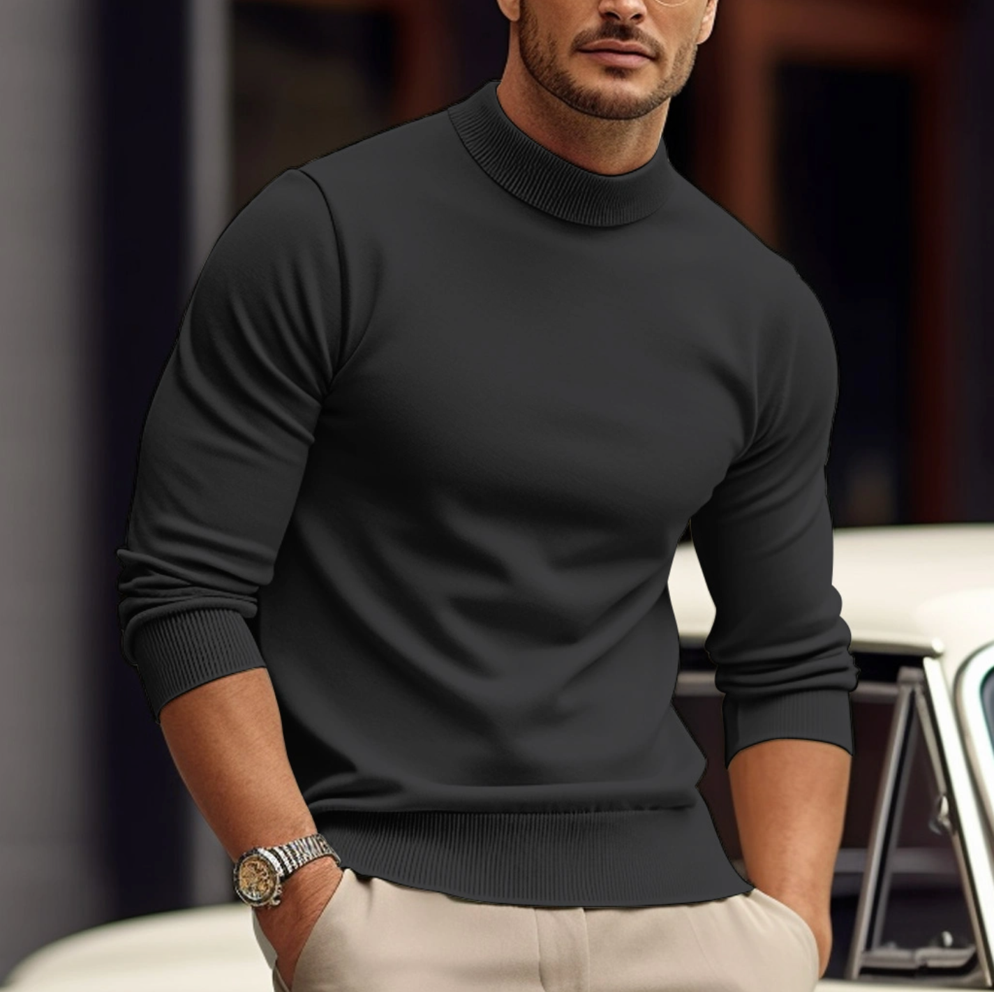 Valentin Herren Langarm-Shirt Mock-Neck