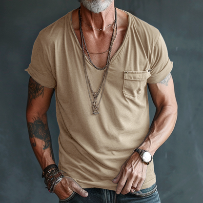 Herren T-Shirt Rundhalsausschnitt mit Taschen