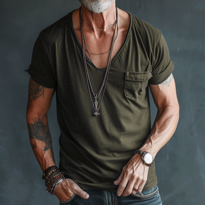 Herren T-Shirt Rundhalsausschnitt mit Taschen