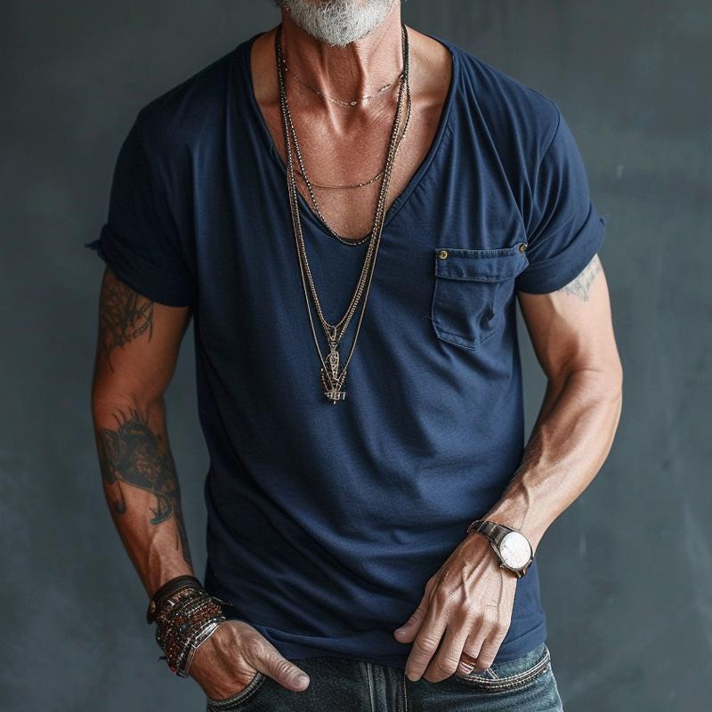 Herren T-Shirt Rundhalsausschnitt mit Taschen