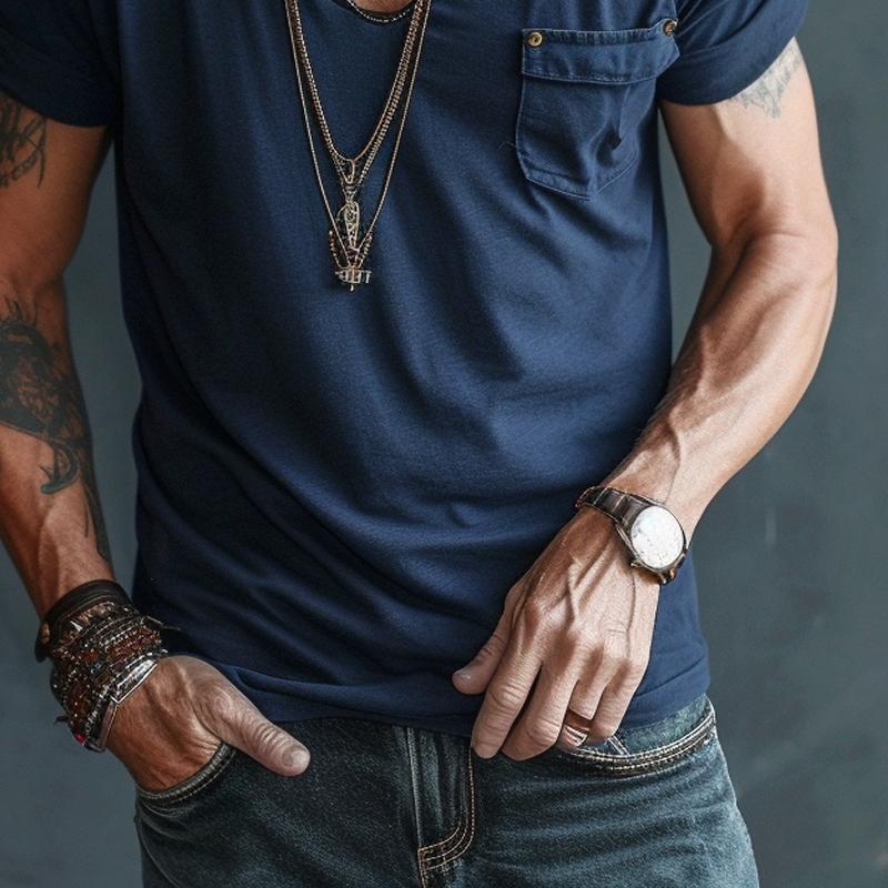 Herren T-Shirt Rundhalsausschnitt mit Taschen
