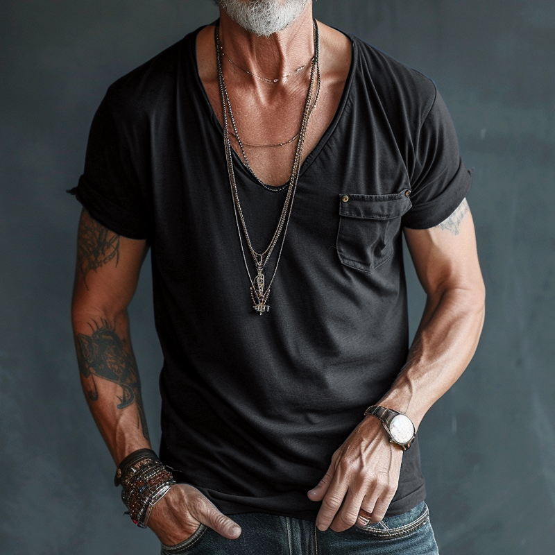 Herren T-Shirt Rundhalsausschnitt mit Taschen