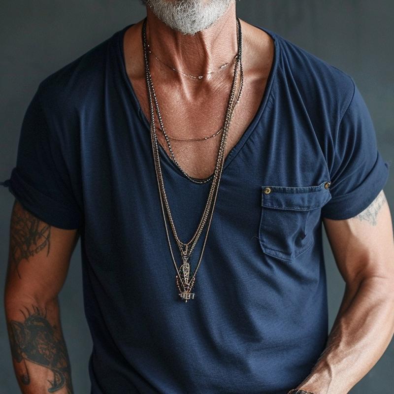 Herren T-Shirt Rundhalsausschnitt mit Taschen