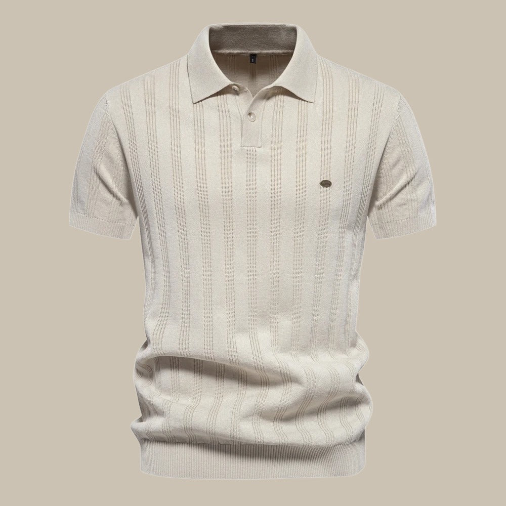 Herren Polo Strickshirt Mit Knöpfen und Struktur Optik Weiß