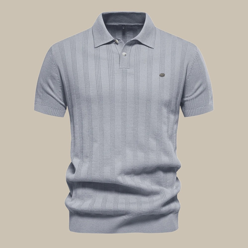 Herren Polo Strickshirt Mit Knöpfen und Struktur Optik Weiß