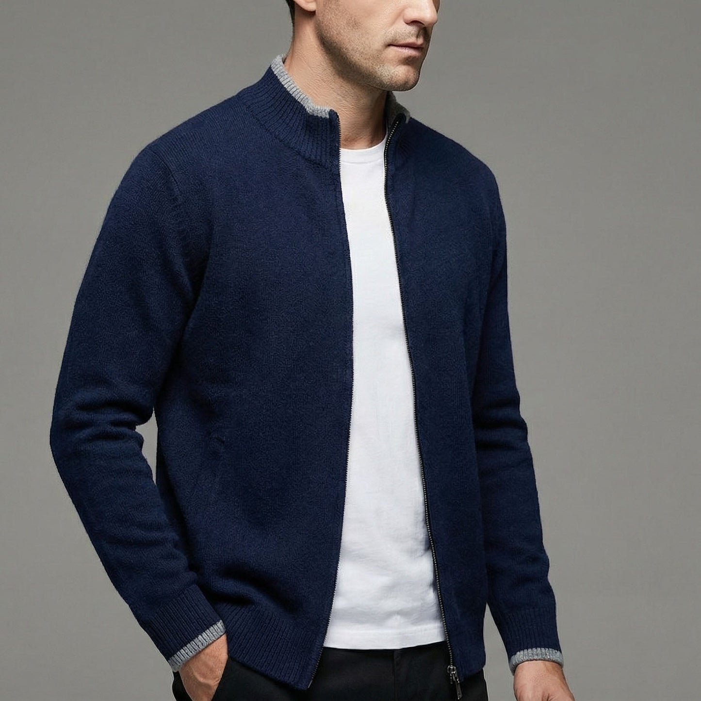 Herren Strickjacke Stehkragen Reißverschluss