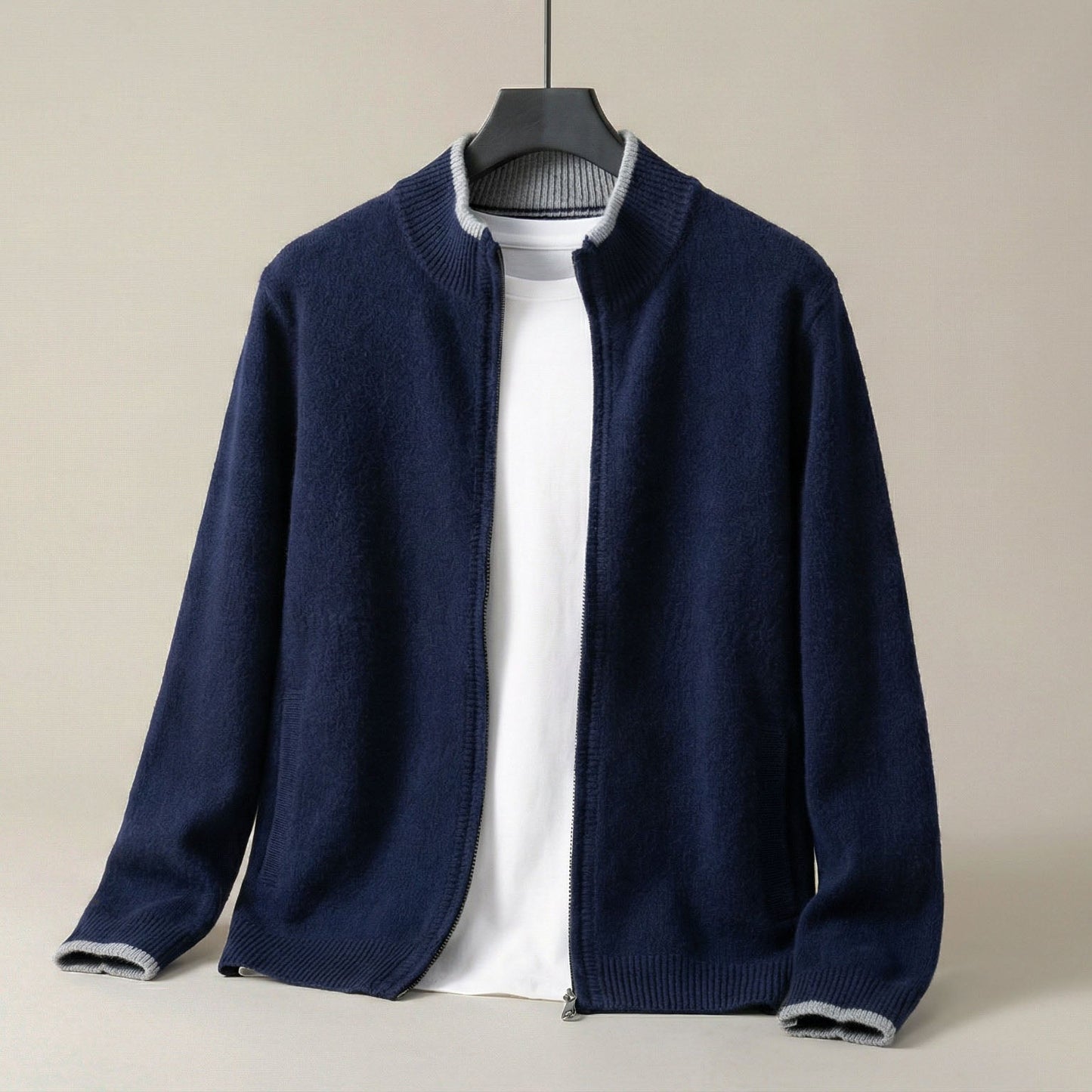 Herren Strickjacke Stehkragen Reißverschluss
