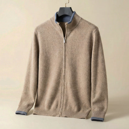 Herren Strickjacke Stehkragen Reißverschluss Schwarz - Eveloria